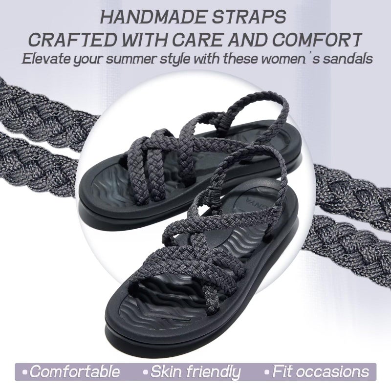 MEGNYA Women's Athletic Cushion Sport Sandals, Lightweigh Braided Slide Sandals with Arch Support, Comfortable Walking Shoes for Outdoor Hiking Travel Dark Grey Size 8 - Image 4
